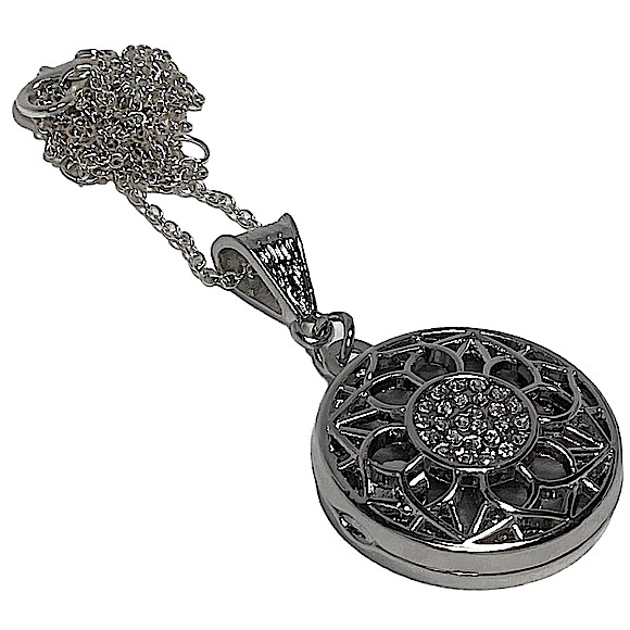 Sunflower essential oil “locket” diffuser necklace & rhinestones on silver chain - Picture 6 of 15